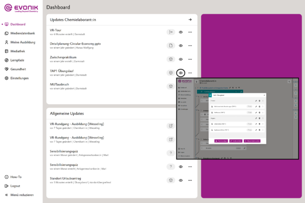 Screenshot Evonik Mediathek - Dashboard